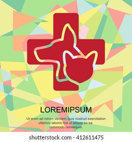 Web line icon. Veterinary medicine icon (dog, cat and cross).