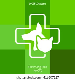 Web line icon. Veterinary medicine icon (dog, cat and cross).