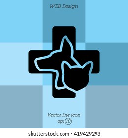 Web line icon. Veterinary medicine icon (dog, cat and cross).