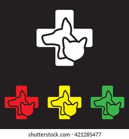 Web line icon. Veterinary medicine icon (dog, cat and cross).