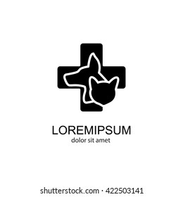 Web line icon. Veterinary medicine icon (dog, cat and cross).