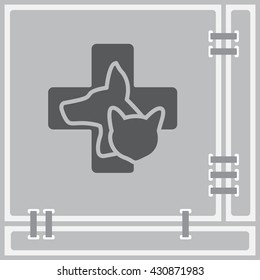 Web line icon. Veterinary medicine icon (dog, cat and cross).