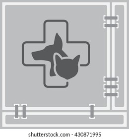 Web line icon. Veterinary medicine icon (dog, cat and cross).