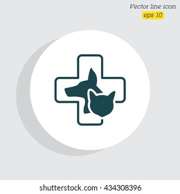 Web line icon. Veterinary medicine icon (dog, cat and cross).