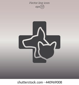 Web line icon. Veterinary medicine icon (dog, cat and cross).