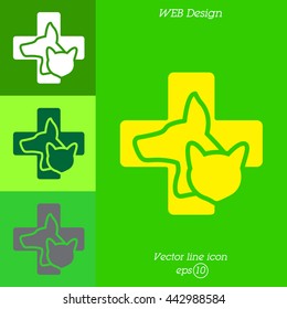 Web line icon. Veterinary medicine icon (dog, cat and cross).