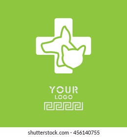 Web line icon. Veterinary medicine icon (dog, cat and cross).