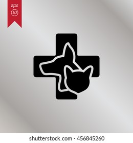 Web line icon. Veterinary medicine icon (dog, cat and cross).