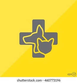 Web line icon. Veterinary medicine icon (dog, cat and cross).