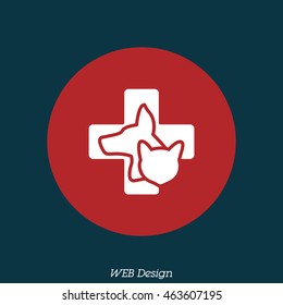 Web line icon. Veterinary medicine icon (dog, cat and cross).