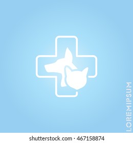 Web line icon. Veterinary medicine icon (dog, cat and cross).
