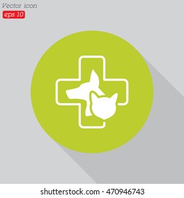 Web line icon. Veterinary medicine icon (dog, cat and cross).
