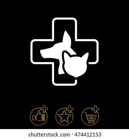 Web line icon. Veterinary medicine icon (dog, cat and cross).