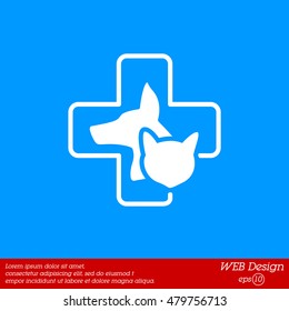 Web line icon. Veterinary medicine icon (dog, cat and cross).
