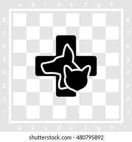 Web line icon. Veterinary medicine icon (dog, cat and cross).