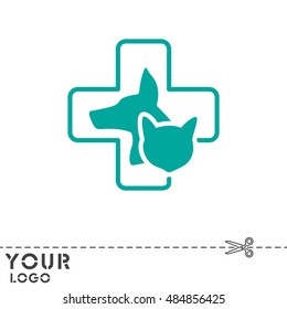 Web line icon. Veterinary medicine icon (dog, cat and cross).