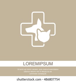 Web line icon. Veterinary medicine icon (dog, cat and cross).