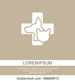 Web line icon. Veterinary medicine icon (dog, cat and cross).