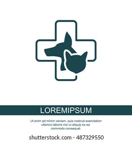 Web line icon. Veterinary medicine icon (dog, cat and cross).