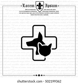 Web line icon. Veterinary medicine icon (dog, cat and cross).