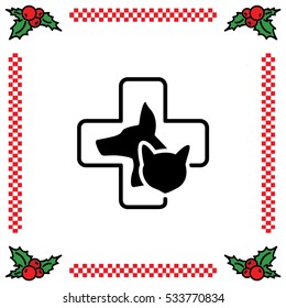 Web line icon. Veterinary medicine icon (dog, cat and cross).