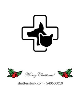 Web line icon. Veterinary medicine icon (dog, cat and cross).