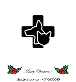 Web line icon. Veterinary medicine icon (dog, cat and cross).