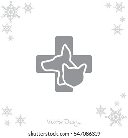 Web line icon. Veterinary medicine icon (dog, cat and cross).