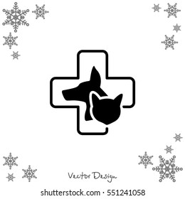Web line icon. Veterinary medicine icon (dog, cat and cross).