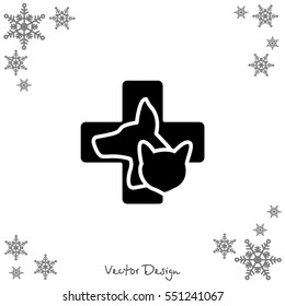Web line icon. Veterinary medicine icon (dog, cat and cross).