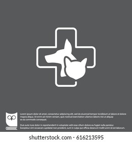 Web line icon. Veterinary medicine icon (dog, cat and cross).