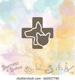 Web line icon. Veterinary medicine icon (dog, cat and cross).