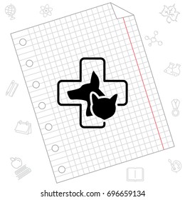 Web line icon. Veterinary medicine icon (dog, cat and cross).