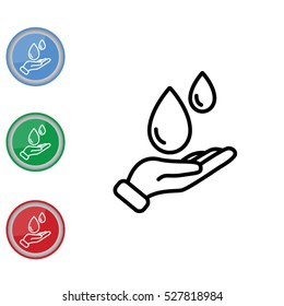 Web line icon. Water drops in hand