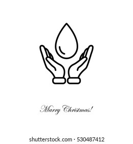 Web line icon. Water drops in hands