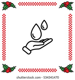 Web line icon. Water drops in hand