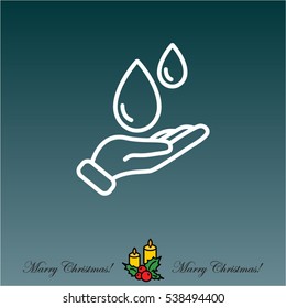 Web line icon. Water drops in hand