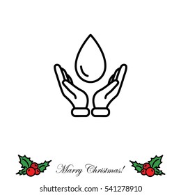 Web line icon. Water drops in hands