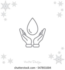 Web line icon. Water drops in hands