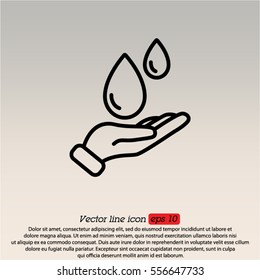Web line icon. Water drops in hand