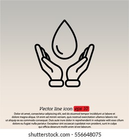 Web line icon. Water drops in hands