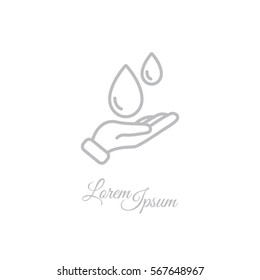 Web line icon. Water drops in hand