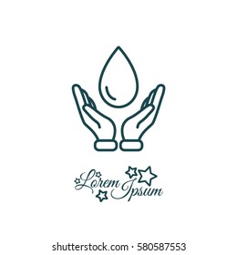 Web line icon. Water drops in hands