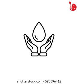 Web line icon. Water drops in hands