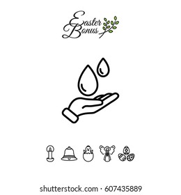 Web line icon. Water drops in hand