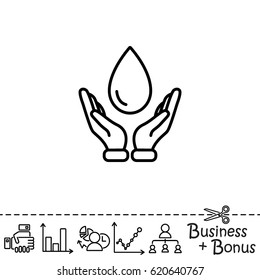 Web line icon. Water drops in hands