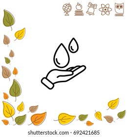 Web line icon. Water drops in hand
