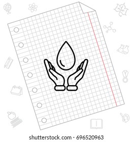 Web line icon. Water drops in hands