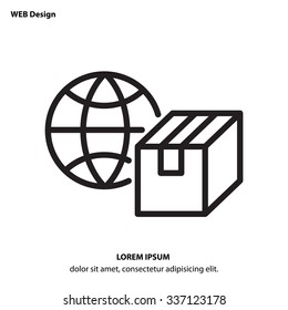 Web line icon -?? World shipping, Globe and box