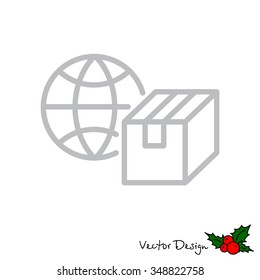 Web line icon. World shipping, Globe and box